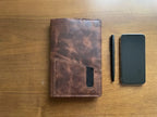 MyEcem Handmade Genuine Leather A5 Notebook Cover & Organizer – Phone & Pen Holder, Refillable Planner with 120-Page Handcrafted Notebook, Rustic Vintage Journal Protector, Gift Box Included