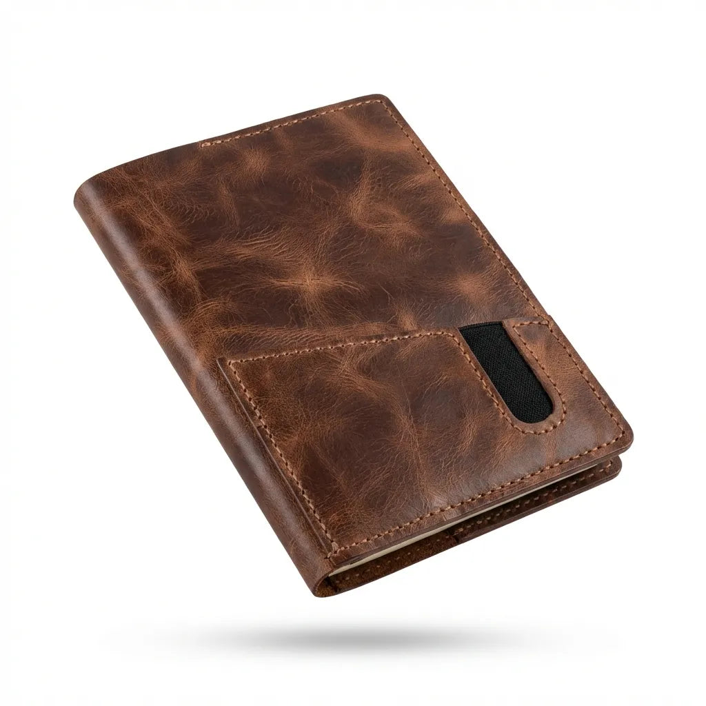 MyEcem Handmade Genuine Leather A5 Notebook Cover & Organizer – Phone & Pen Holder, Refillable Planner with 120-Page Handcrafted Notebook, Rustic Vintage Journal Protector, Gift Box Included