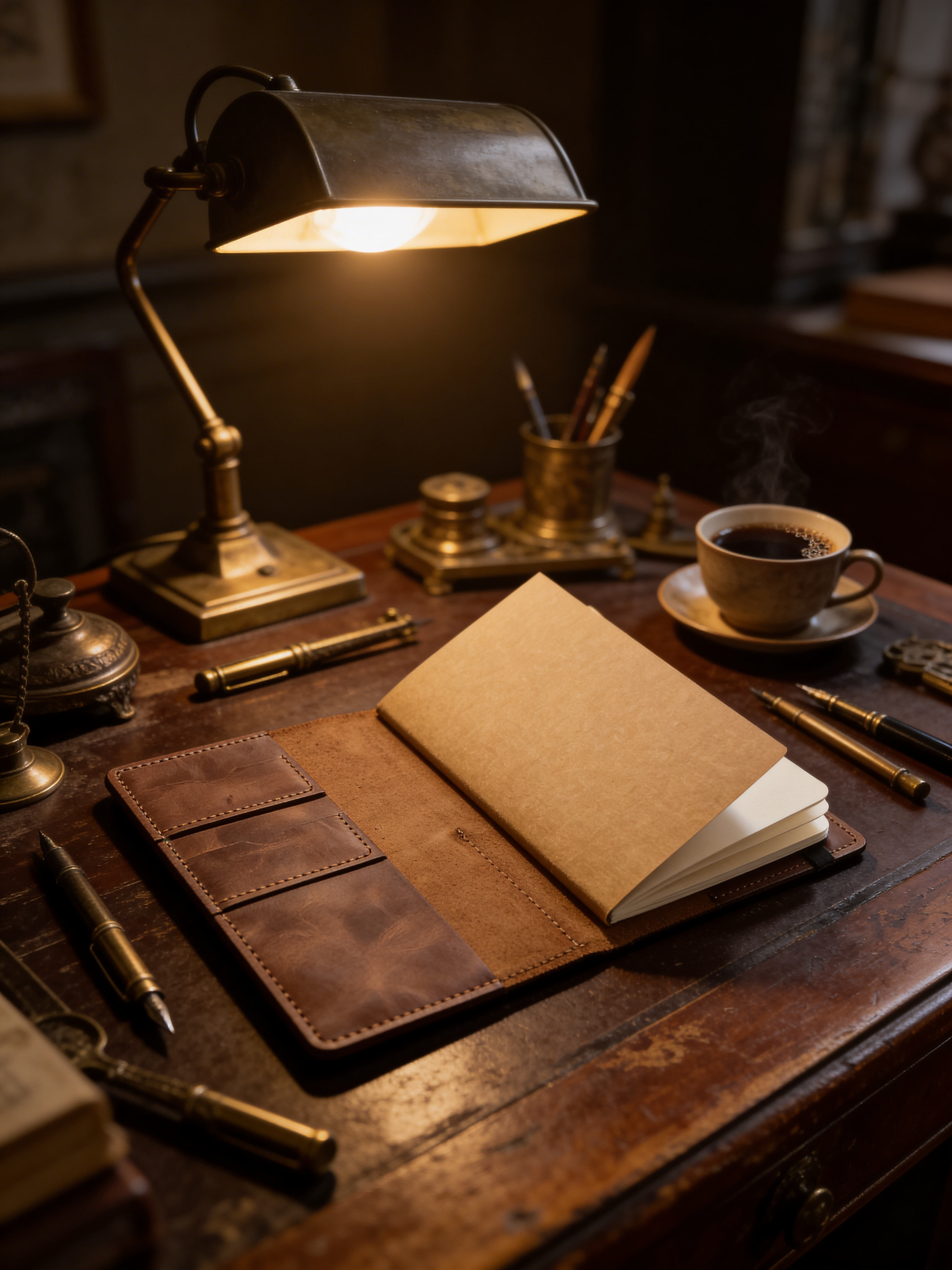 MyEcem Handmade Genuine Leather A5 Notebook Cover & Organizer – Phone & Pen Holder, Refillable Planner with 120-Page Handcrafted Notebook, Rustic Vintage Journal Protector, Gift Box Included